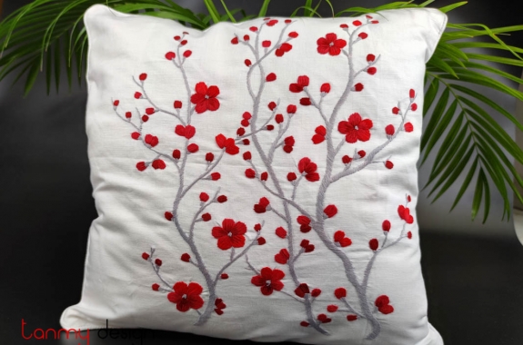 Cushion cover - Peach flower embroidery